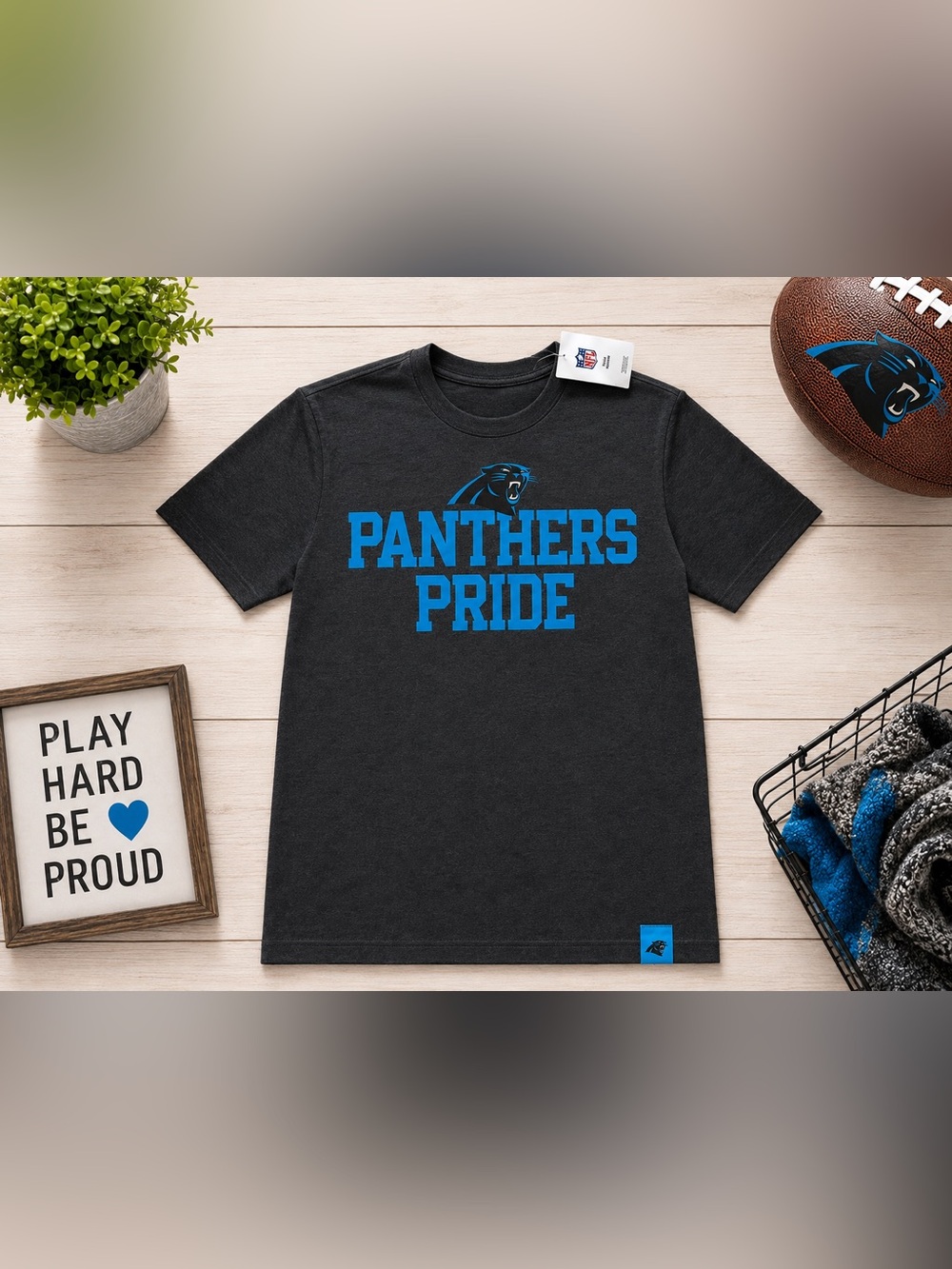 Carolina Panthers Pride NFL T-Shirt Black Blue Graphic Tee NWT